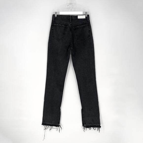 RE/DONE 70s High Rise Skinny Bootcut Jeans Washed Black Raw Hem Women’s Size 27 - Picture 8 of 8